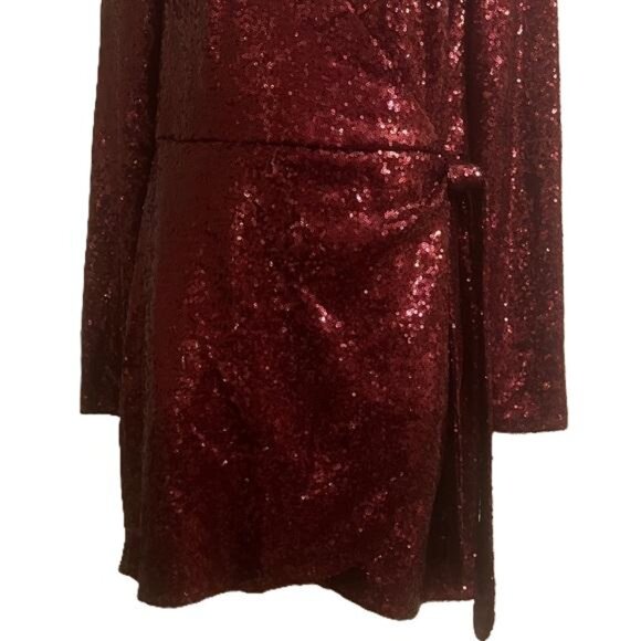 JUSTFAB Red Sequin Wrap Dress Long Sleeve V Neck Party Occasion Size‎ S - Picture 3 of 5
